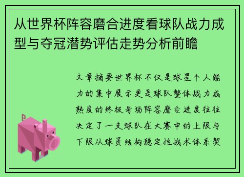 从世界杯阵容磨合进度看球队战力成型与夺冠潜势评估走势分析前瞻